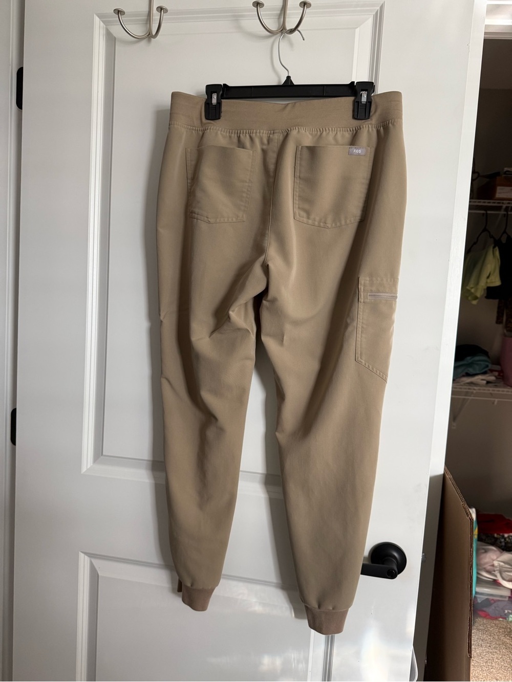 Figs Women's Jogger Scrub Pants in Khaki with Gray Drawstring - Picture 3 of 3